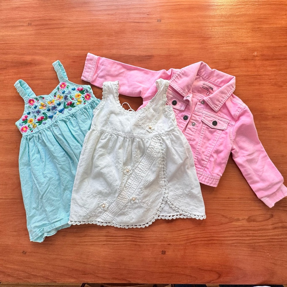 OshKosh B'gosh Genuine Kids Pink Jacket with floral dresses bundle